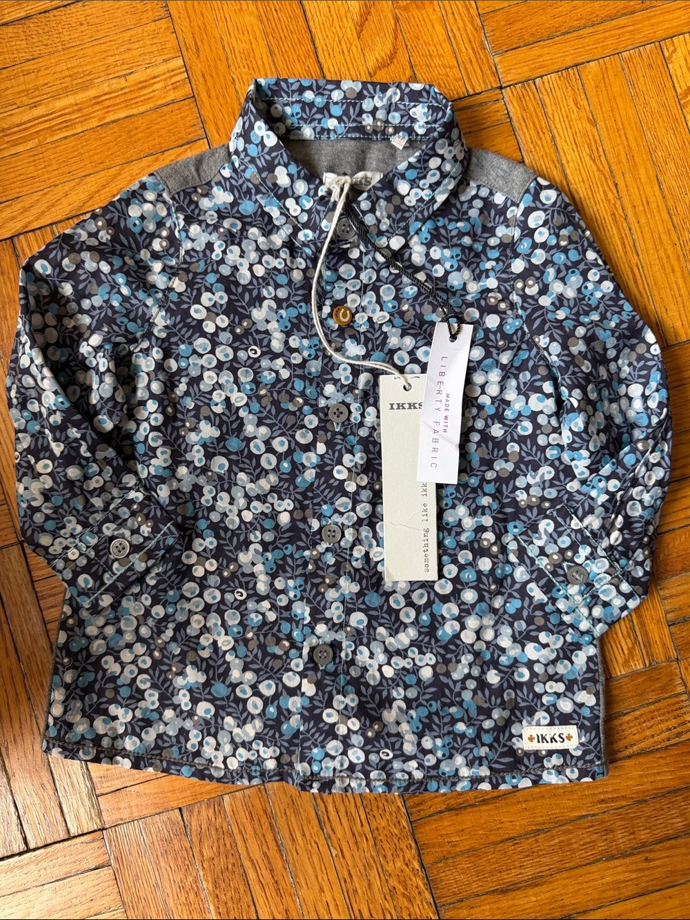 Ikks Navy Floral Button-Front shirt with Liberty fabric NWT Size 6 months